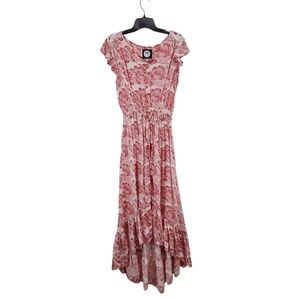 Alamwar Women's 100% Viscose Paisley Button Front Ruffle Hi-Low Midi Dress - S